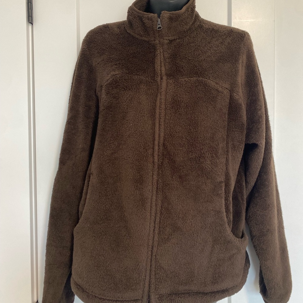 Lands' End Brown Fluffy Fleece Jacket Pullover Size Medium